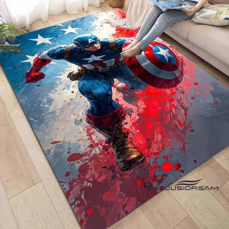Captain America Cartoon-Themed Rug — Living Room Home Décor, Bedroom, Sofa & Doormat Accent, Children's Rug, Non-Slip Mat