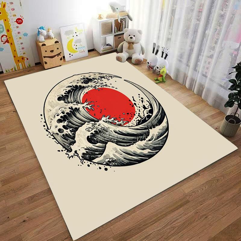 Japanese Wave and Red Sun carpet Non-slip rug suitable for living room and bedroom sofas