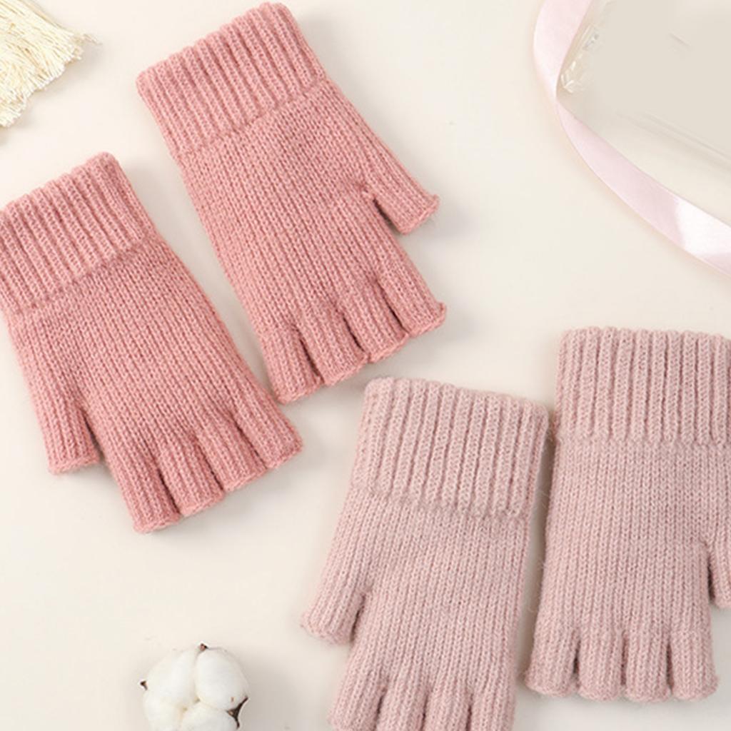 Half Finger Screentouch Gloves with Thicken Fleece Liner Soft Warm Knitted Short Gloves for Students Winter Everyday Use