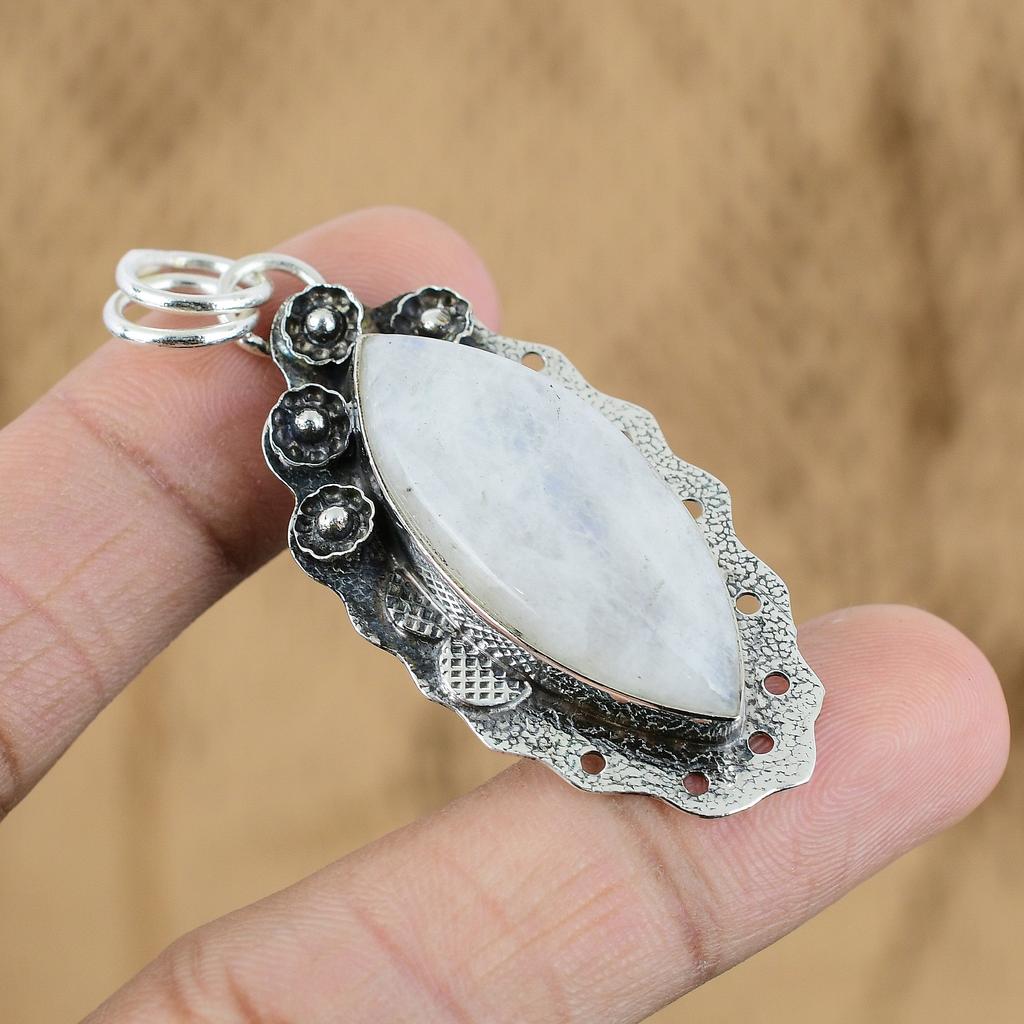 Kvinnodagsdeal Regnbågsmånsten Ädelsten Mamma Unikt Hänge Sterlingsilver