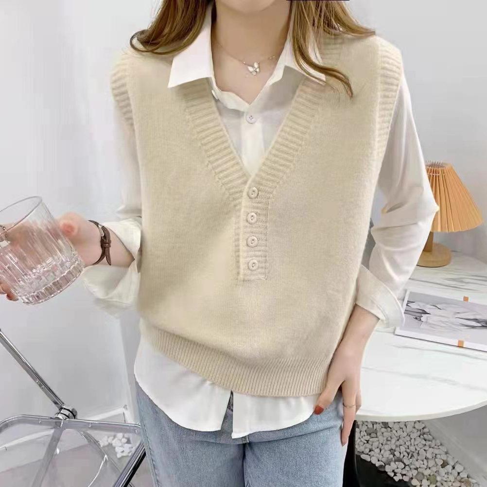 Knitted Vest for Women, New Korean Version, Loose and Stylish Layering Outfit, Sleeveless Sweater, Vest Outfit