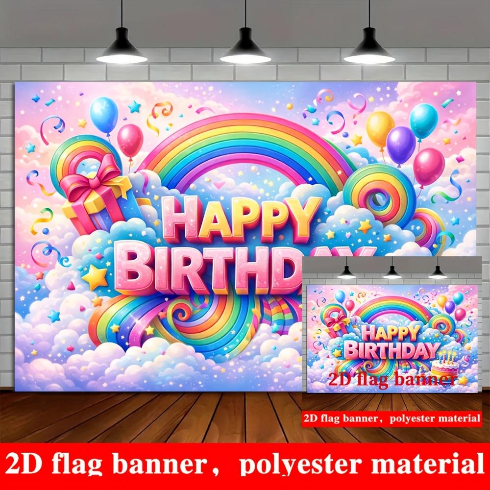Striscione Buon Compleanno Sfondo Palloncini Arcobaleno Scatole Regalo Stelle Festoni