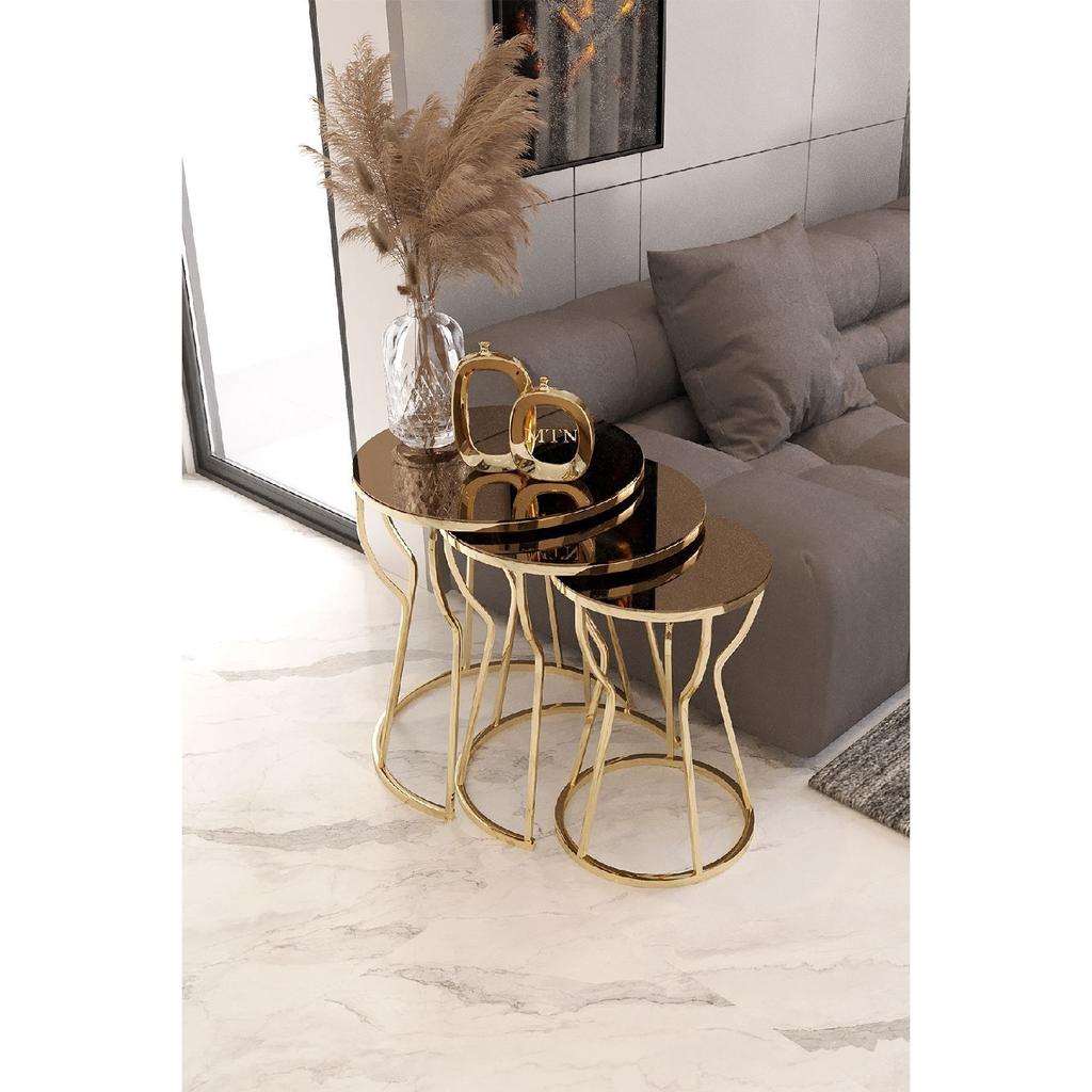 Set Of 3 Hourglass Nesting Silver Foot Smoked Mirror