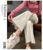 Women's High-Waisted Retro Khaki Cropped Wide-Leg Jeans with Raw Hem