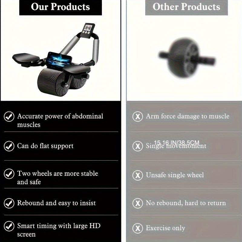 With Roller Set and Digital Timer, Non-slip Foam Handle, Automatic Rebound, Sweat-proof Elbow Pads, Durable Exercise Wheel, Suitable for