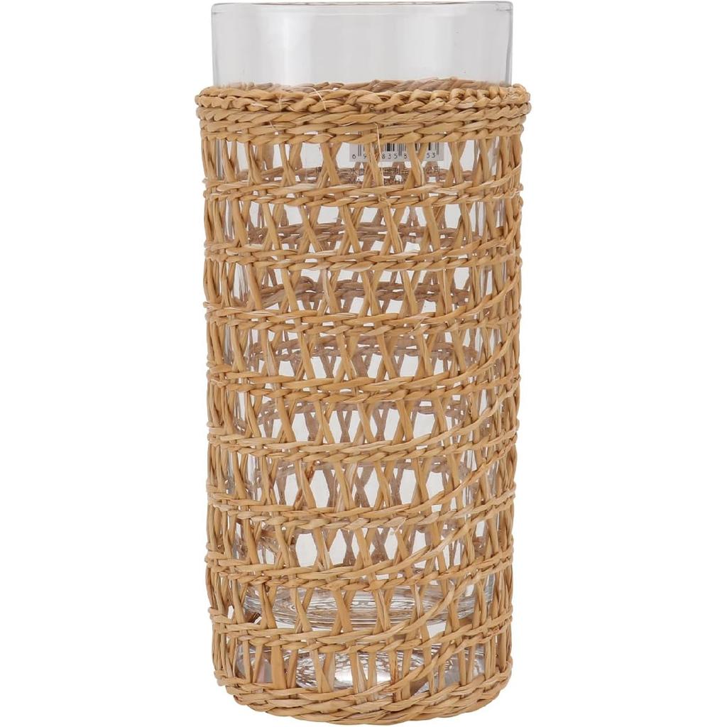 DOITOOL Rattan Glass Cup Drinking Glasses, Clear Glass Cocktail Cup Beverage Drinking Cup for Water Juice Beer Coffee