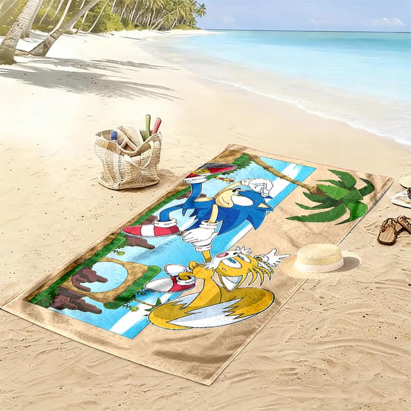 Sonic the Hedgehog Print Beach Towel, Large Soft Quick Dry Towel for Beach Camping Swimming