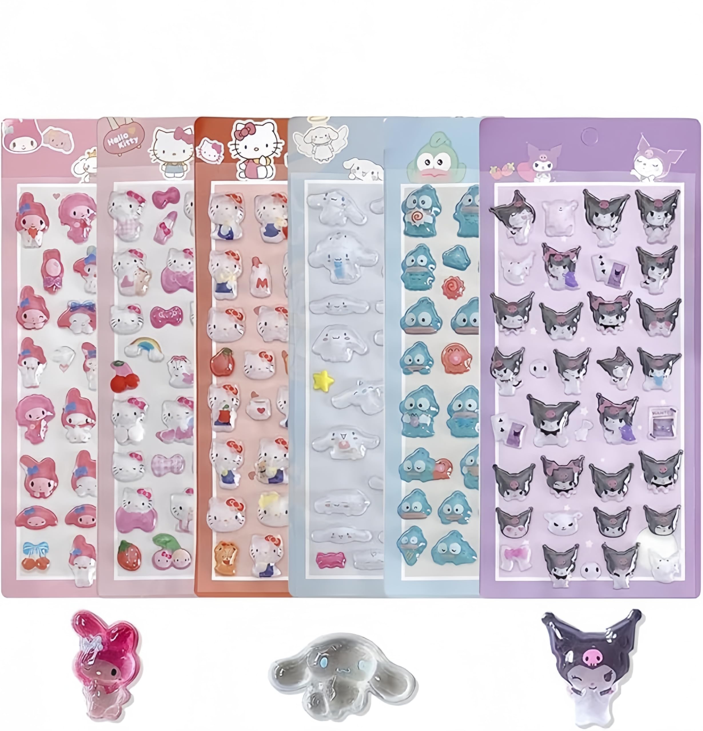 

Lillian Puffy 3D Stickers 6-Piece Set Cute Bumpy Decorative Reward Kids Removable for Journals Phones DIY Girls