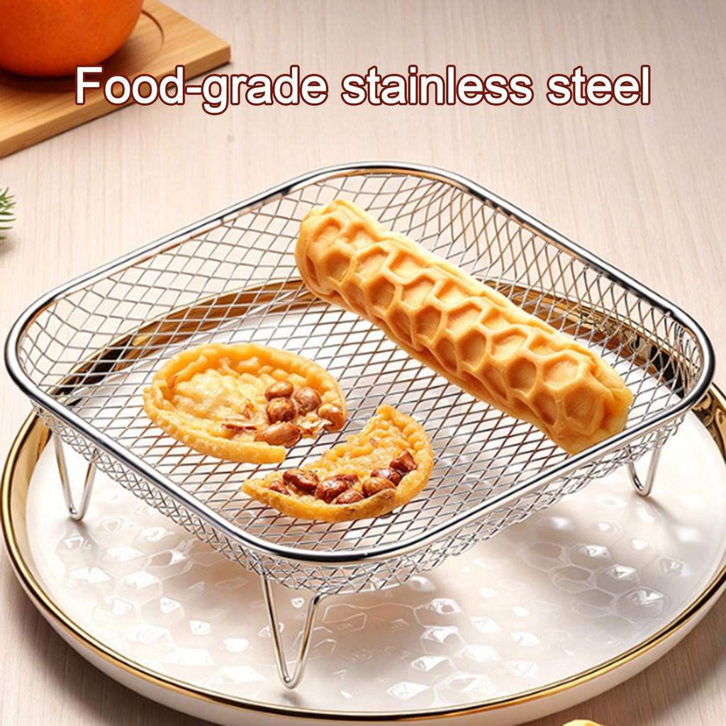 Heißluftfritteusen-Gestell Edelstahl Grillrost Quadratisch Heißluftfritteuse Backkorb Tablett Zubehör Stapelbar Mikrowellen-Dampfgarer