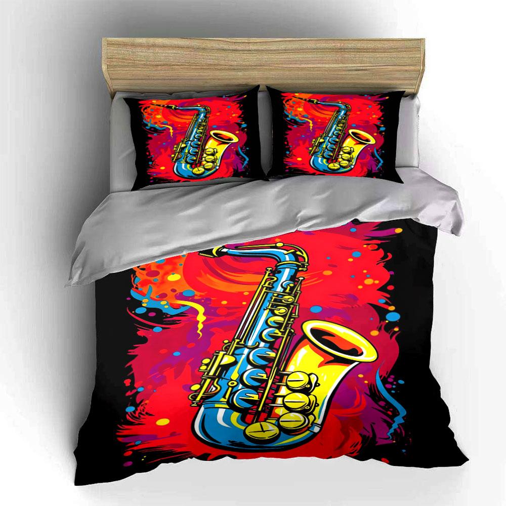 Colorful Saxophone Art Trio Set Multiple Sizes Kid'S And Adults' Bedroom Exquisite 3Pc Bedding Set, Gift