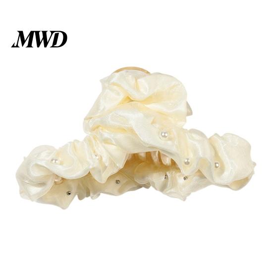 Hair Claw Clip with High Elastic Spring, Large Fluffy 3D Pearlescent Faux Pearl Decoration, Anti-Slip Teeth Accessories Gentle Style Accessory бежевый