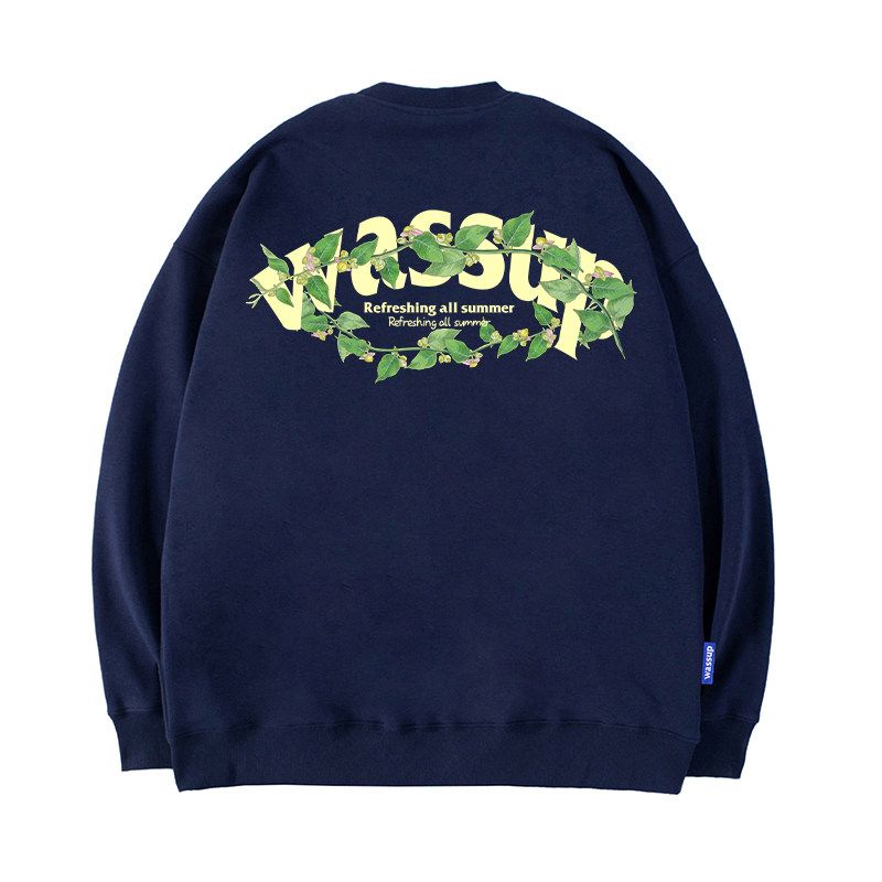Wassup Tree Vine Crown American Style Heavyweight Crewneck Sweatshirt for Men, Autumn/Winter 2025 New Fleece-Lined Loose Trendy Brand Top