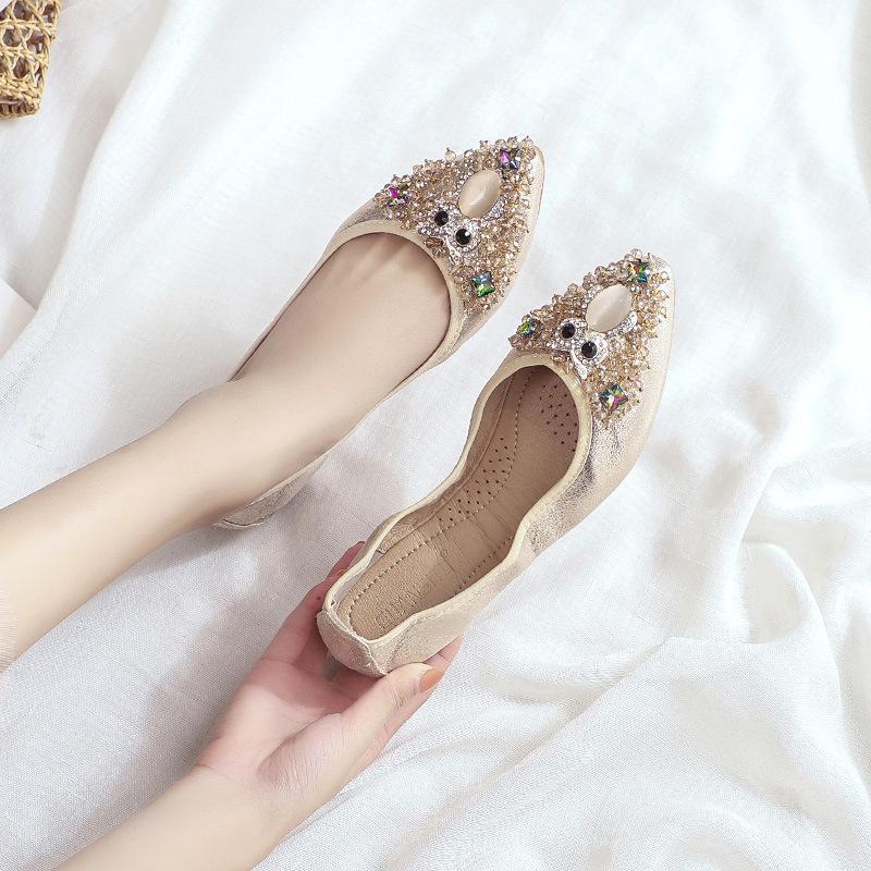 Rhinestone Soft-soled Women's Shoes, Which Can Be Rolled and Easily Carried, Ballet Flat Shoes