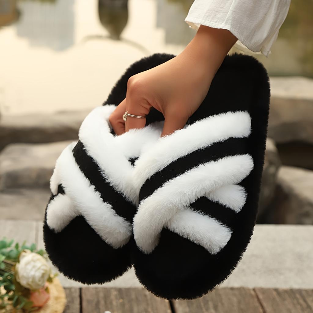 Ladies' Plush Indoor Slippers Comfortable and Warm Soft-bottom Fuzzy Shoes Home Floor Slippers