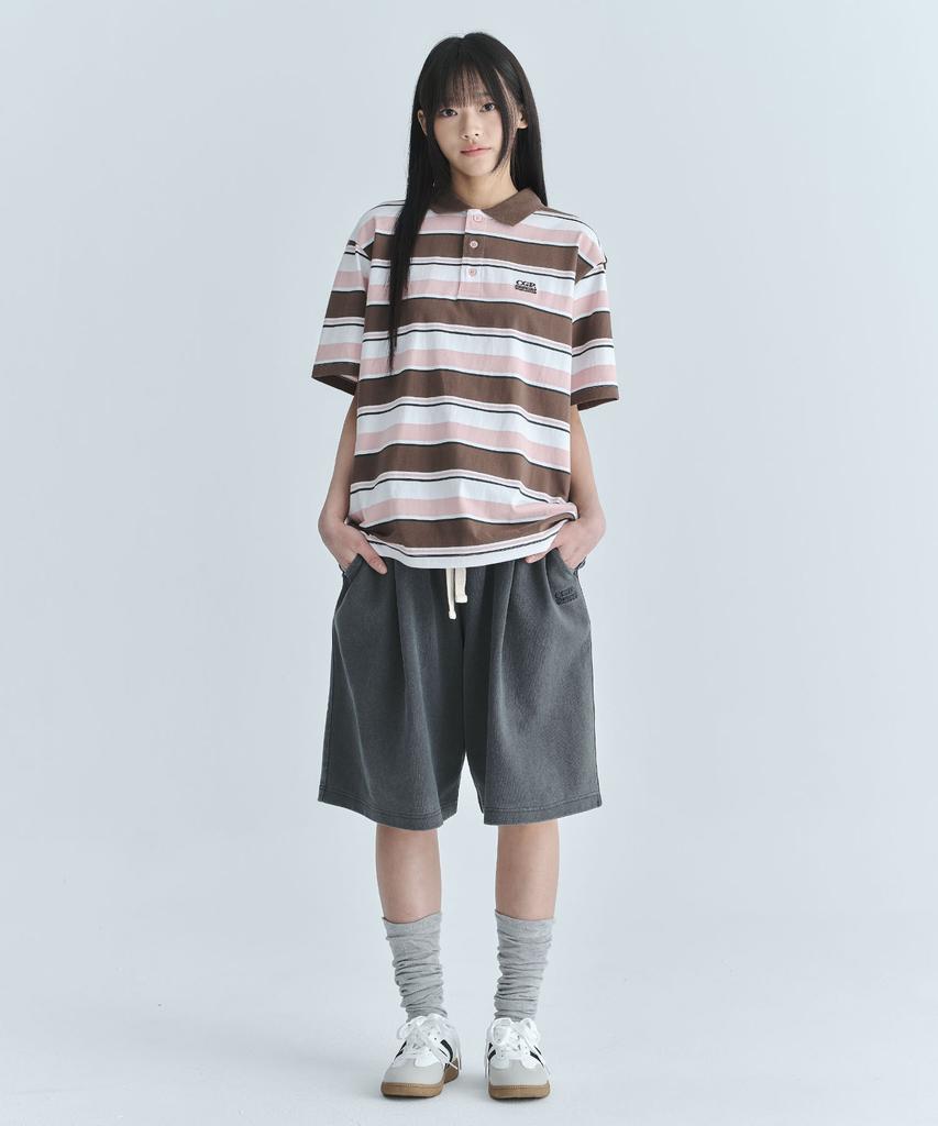 CGP Multi-Stripe Short-Sleeve Collared T-Shirt - Brown