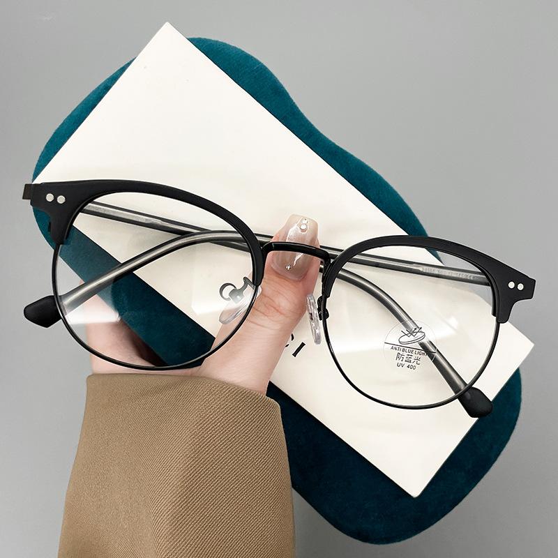 

Anti-Blue Light White Flat Eyebrows Metal Frame Glasses Frame Round Frame Small Face Plain Face чёрный