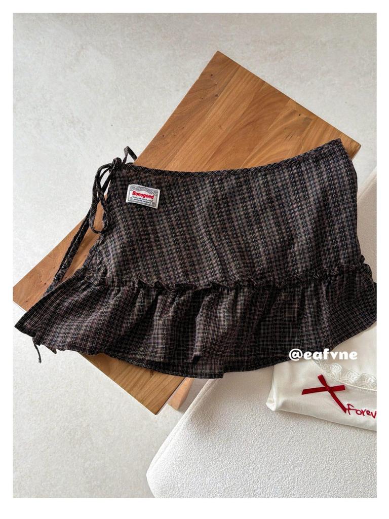 Korean Academy Style Plaid Ruffled High Waist Skirt