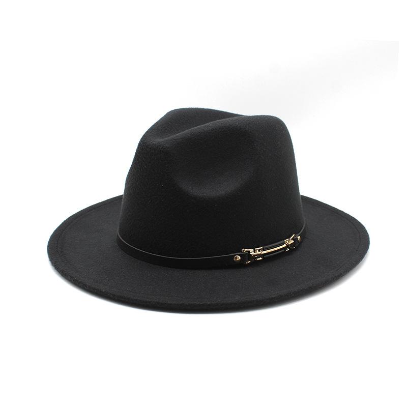 Wool Top Hat Jazz Hat Retro Black Wool Woolen Jazz Hat Flat-Brimmed Big Eaves Hat Jz-70