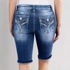 Damen High Waist Skinny Denim Bermuda Shorts mit bestickter Tasche, schmale Knie-Länge Jeans-Shorts, Streetwear Freizeitshorts