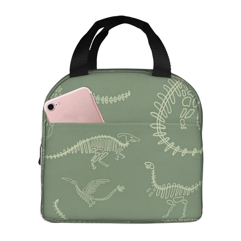 Dinosaur Fossil Green Pattern Insulated Lunch Bag for Women Kids Portable Food Boxes Thermal Lunch Box Tote