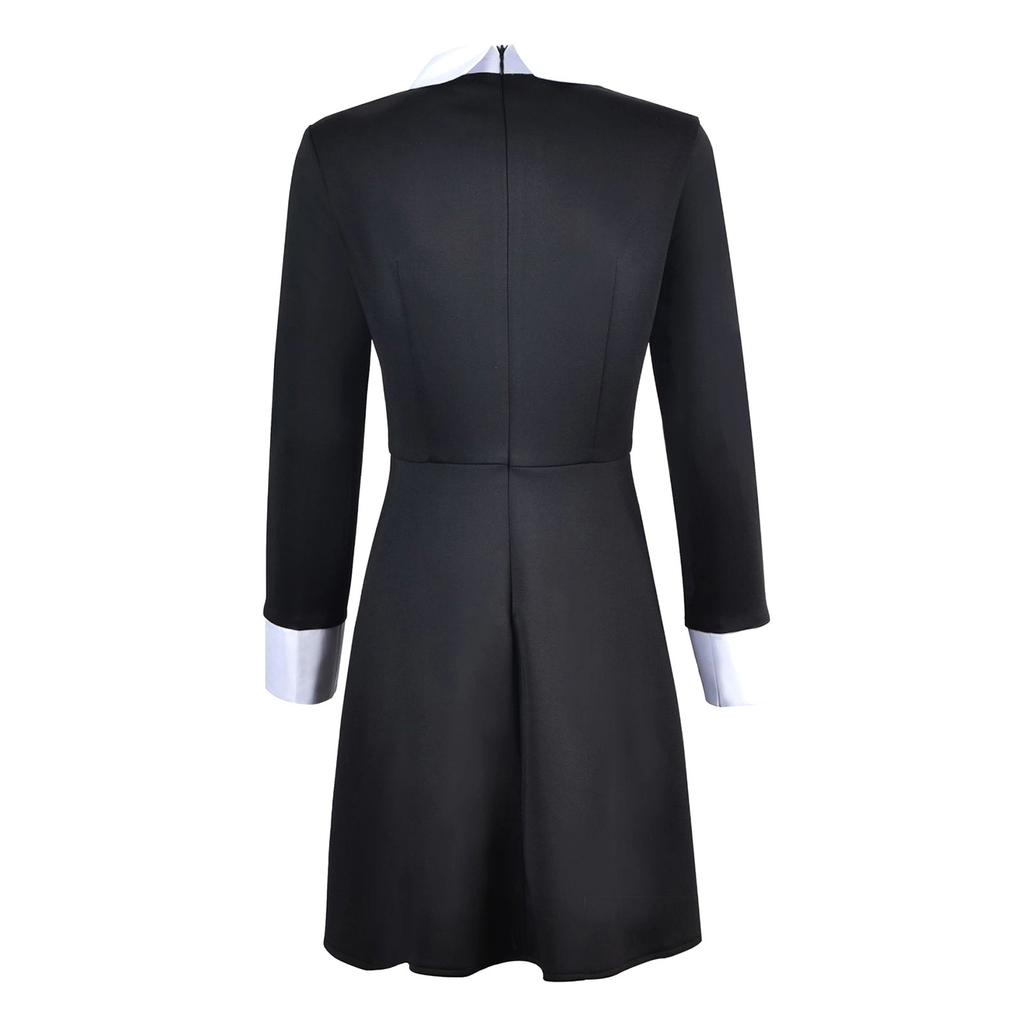 chinese dress ladies NumberSea-A-Line Cocktail Dresses Sparkle & Shine Dress Wedding Guest Party Wear Tea Length Long Sleeve High Neck Wednesday Addams Family Tulle with