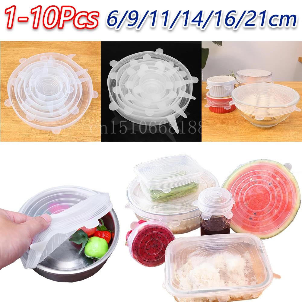 1-10Pcs Silicone Cover Stretch Lids Reusable Food Wrap Covers Keeping Fresh Seal Bowl Stretch Wrap Cover Kitchen Cookware