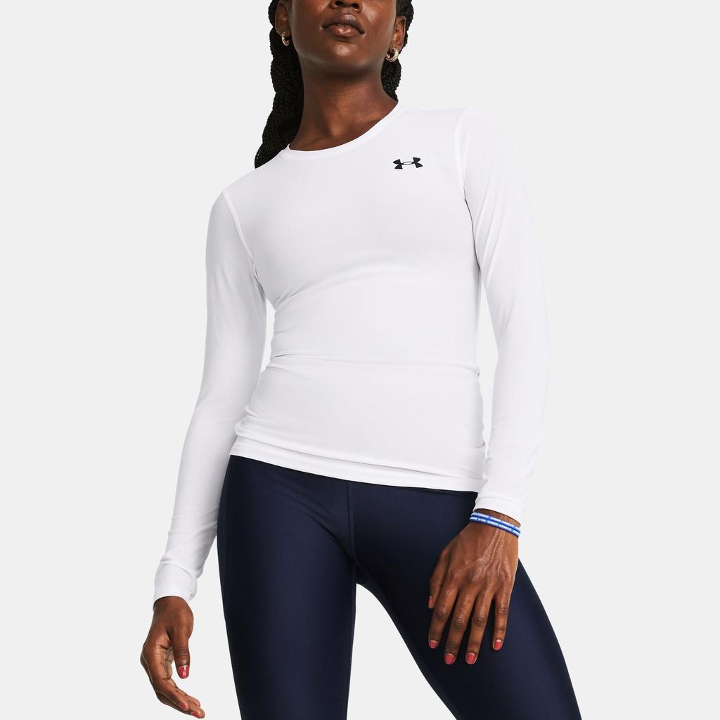 Under Armour HeatGear® OG Logo Printed Crew Neck Slim Fit Long Sleeve Workout Top Women Tops White 1387697-100