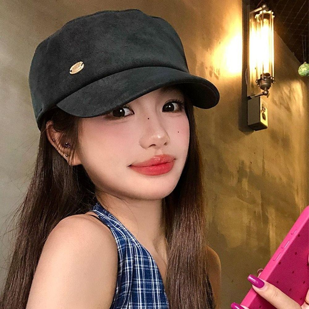 Vintage Suede Beret Flat Brim Beanie Cap Fashion Painter Berets  Women