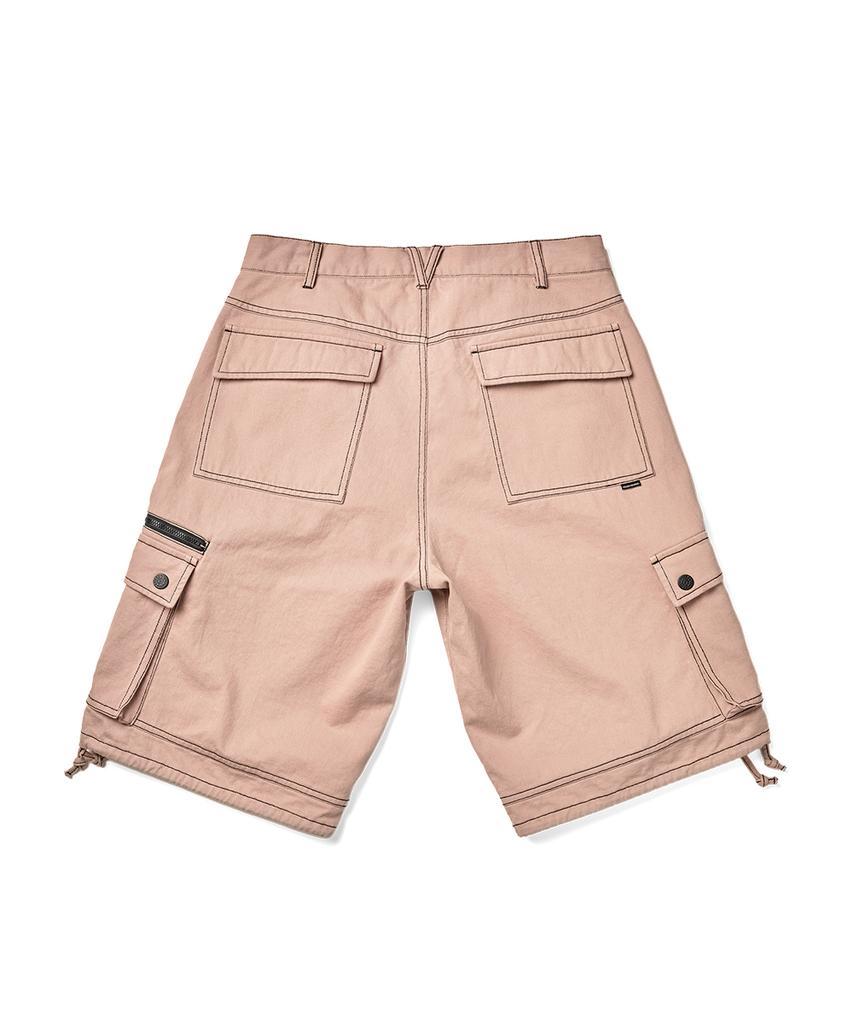 YESEYESEE Contrast Stitch Cargo Shorts Coral