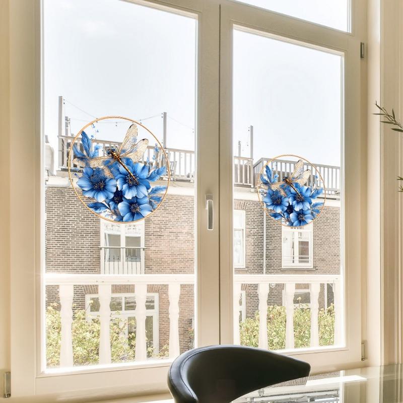 Painted Blue Flowers Butterflies Balcony Glass Windows Beautification and Decoration Electrostatic Uv Window Sticker