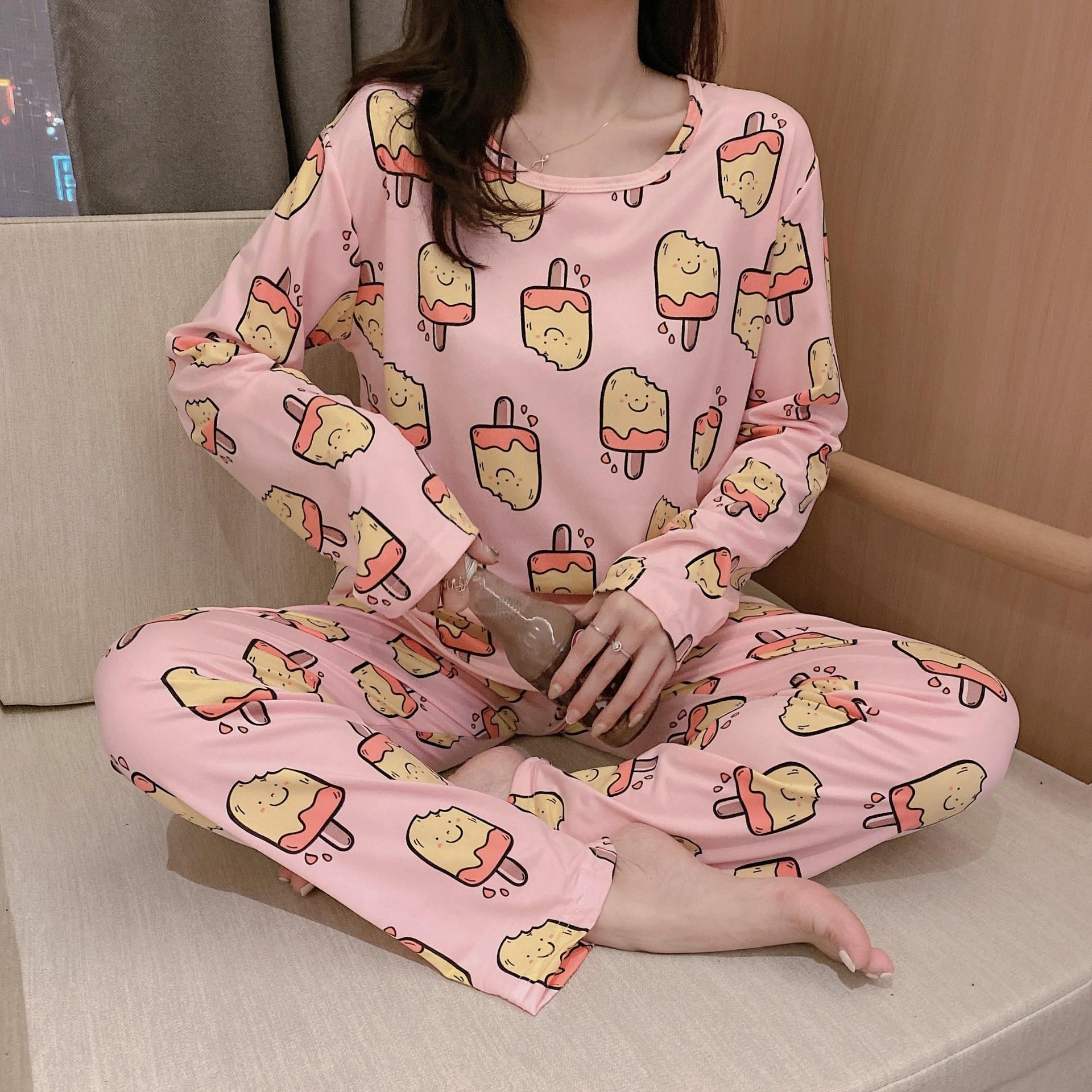 

Жіночий мультяшний піжамний комплект - Сорочка з довгим рукавом і штани, Маленький студентський домашній одяг для весни та осені XXL