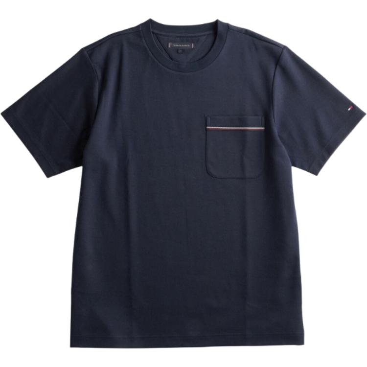 Tommy Hilfiger Solid Color Crew Neck Comfortable Short Sleeve T-Shirt Men Tops Navy-Blue MW38922-DW5