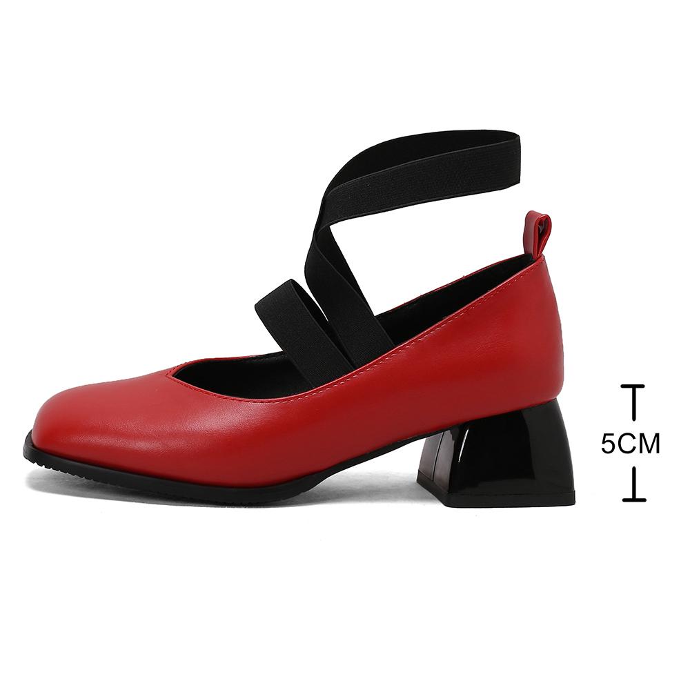 Mary Janes Shoes Woman Elastic Ankle Strap Heels Elegant Ladies Goth Lolita Chunky Heel Pumps Round Toe Moccasins Girl
