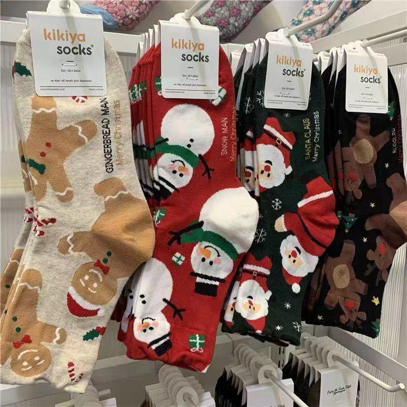 Cozy Mid-Calf Christmas Socks: Snowman, Gingerbread, Santa Designs