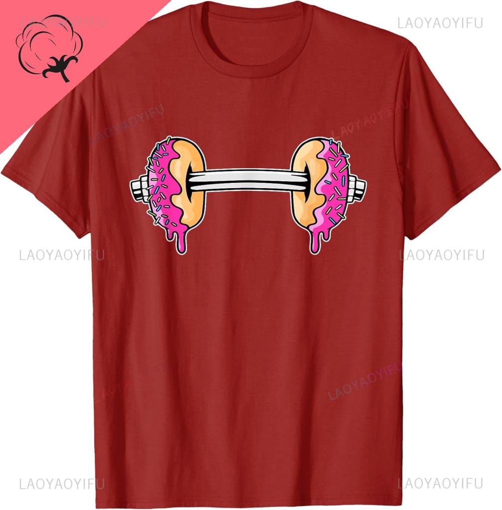 Dumbbells Donuts Day Funny Weightlifting Lover Gym Workout TShirt Custom Printed Graphic T Shirts Cotton Ropa Hombre