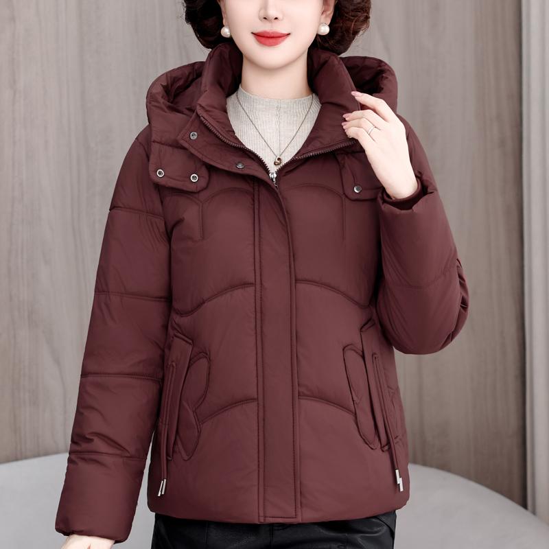 Plus Size XL-5XL Middle Age Woman Winter Short Coats Hooded Elegant Loose Thick Warm Parkas Female Jacket