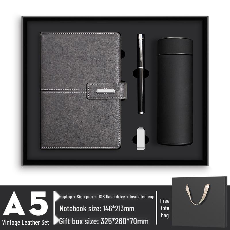 A5 Benutzerdefiniertes Geschäftsnotizbuch & Thermoskanne Geschenkset mit Logodruck für Firmenmeetings