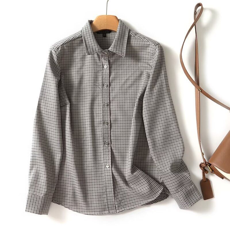 

Md Women s Spring and Autumn French Style Young Commute Style Gray Plaid Slim Fit Long Sleeves Shirt 05110810802 Grey L