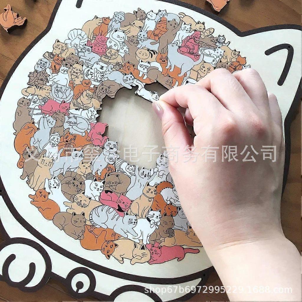 135-Piece Morandi-Colored Cat Shaped Wooden Jigsaw Puzzle, Cat Shaped Wooden Puzzle, Unique Animal Shape WoodPuzzle, CreativePuzzle Gifts for Cats Lov