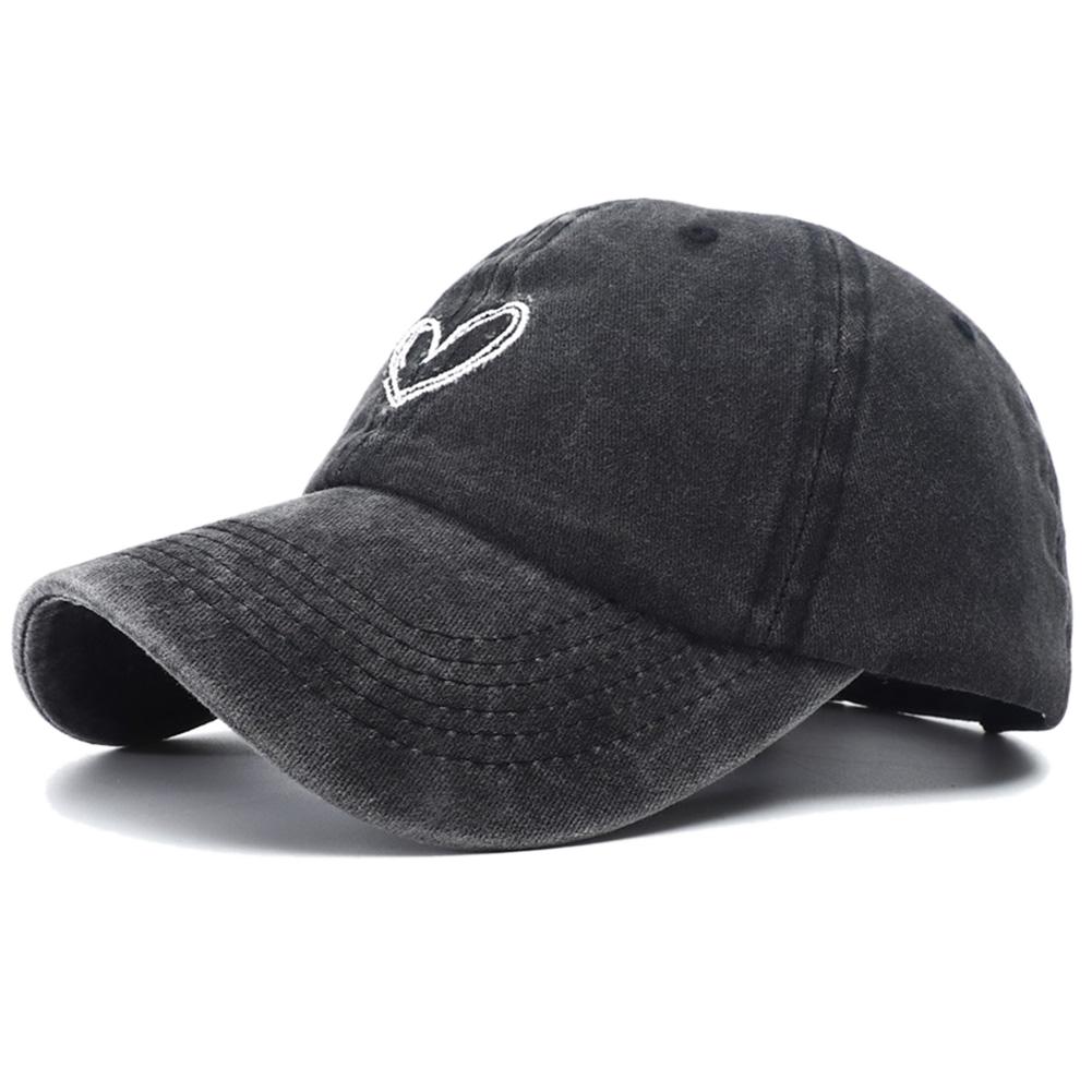 Black Vintage Fashionable Trendy Women Cap Snapback Adjustable Hat Baseball Cotton Washed Stitching Embroidered Heart Love Cute New Brand Latest
