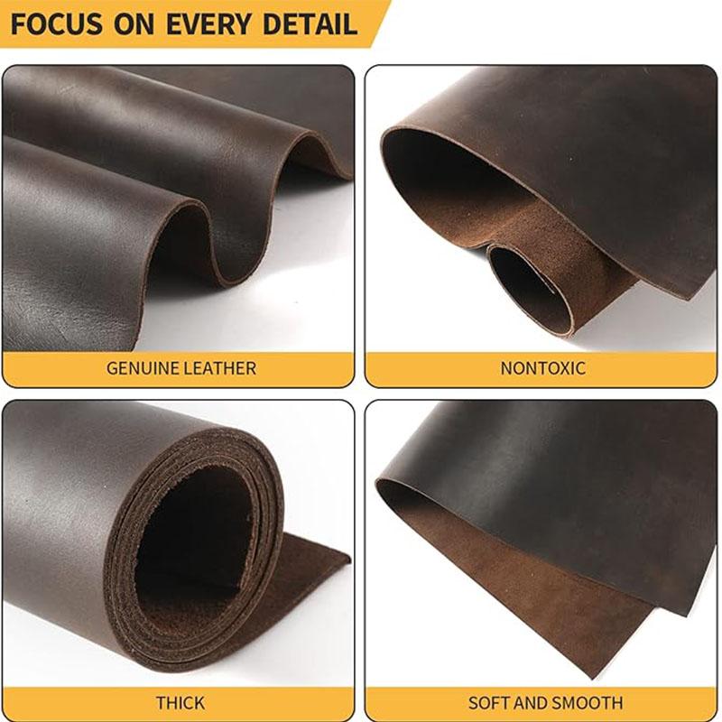 Coffee-brown stiff 2mm genuine oil-waxed crazy horse leather, full-grain cowhide for crafting vintage-style backpacks, wallets,