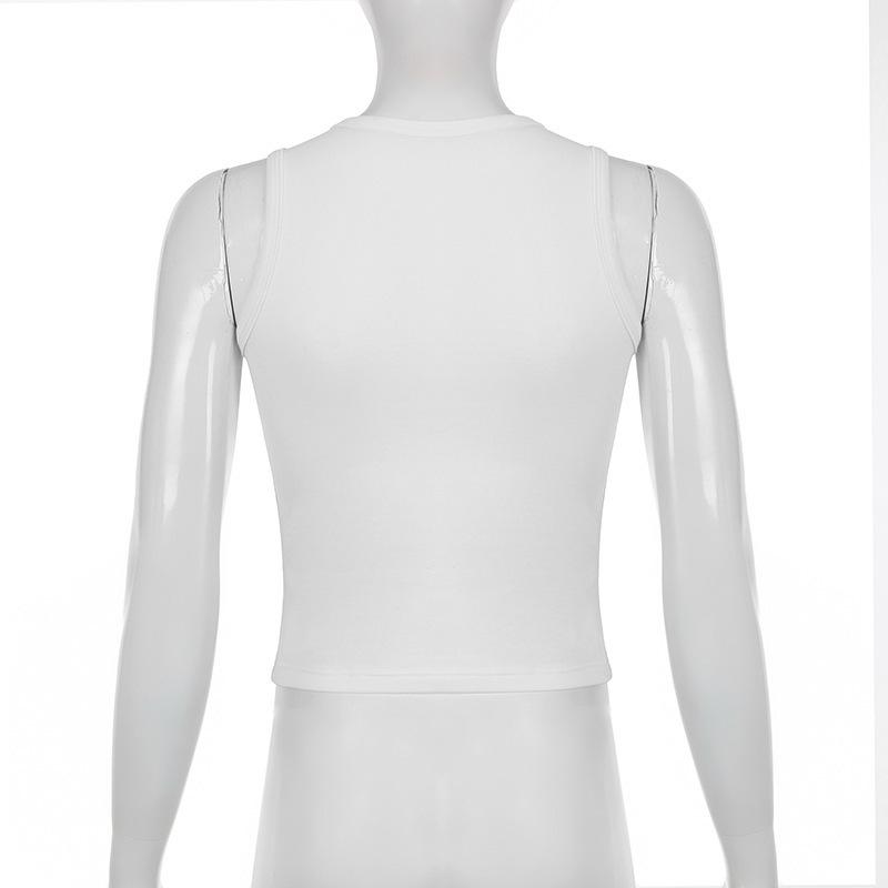 Summer European and American Spicy Girl Style Street Exposed Navel Abstract Print INS Round Neck Basic Vest