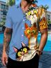 Plus Size Men's Short Sleeve Shirt with Peeking Cat Graphic, Casual Short Sleeve Shirt for Plus Size Men, Three-Color Cat Element, Enlarged Men's