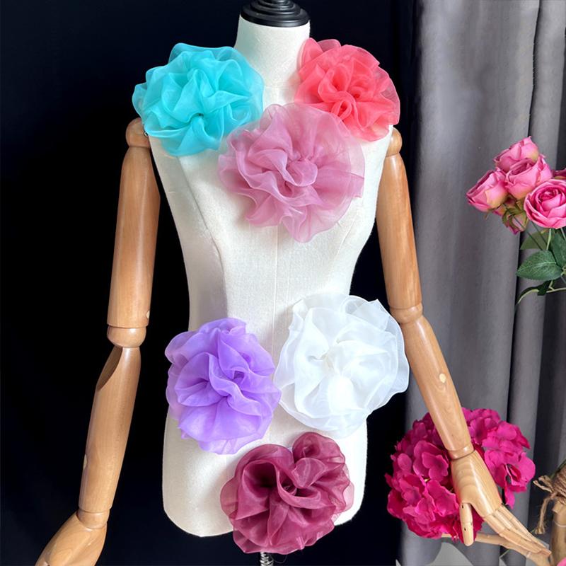 12cm Organza 3D Floral Trim Bridal Dress Applique Embellishment Patches Luxury Crafts Shoe Hat Sweater Dress Clothing Decor