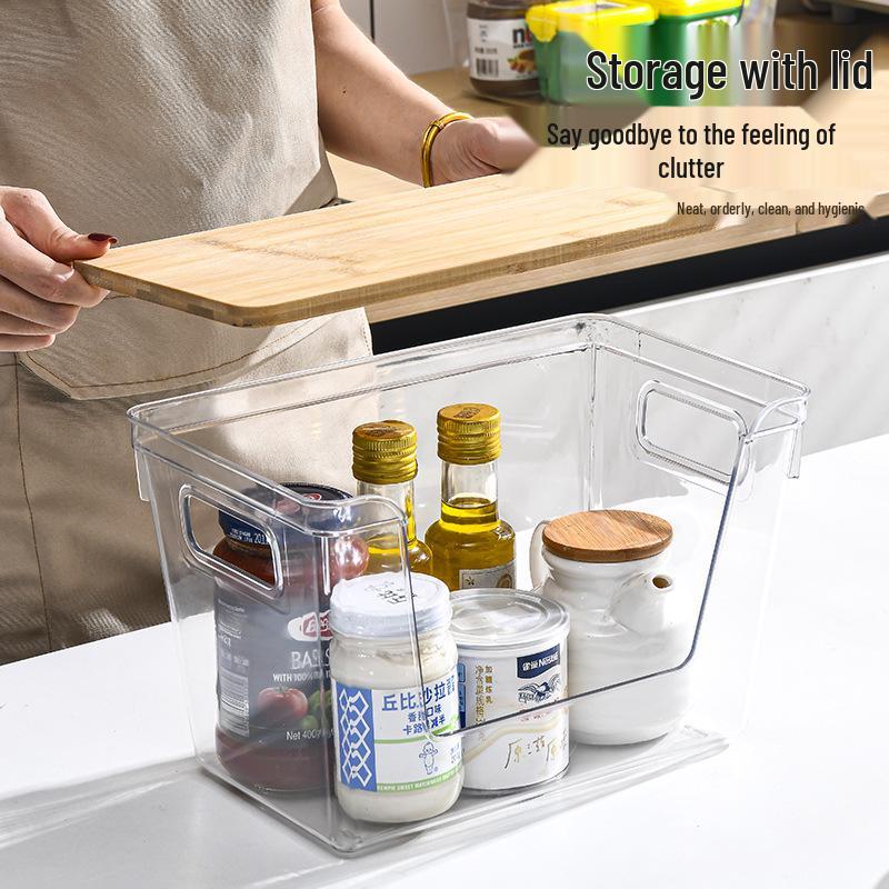 Transparent Bamboo Lid Storage Box - Stackable Kitchen Organizer for Seasonings & More