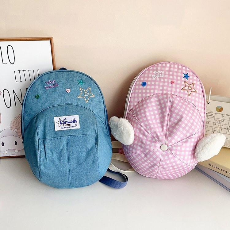 And Cute Creative Star Embroidered Wing Checkered Pattern Hat Shaped Backpack
