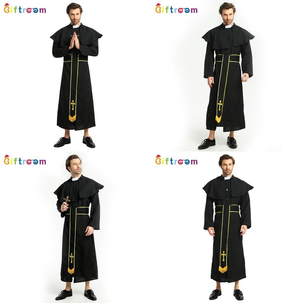 Stunning Black And Gold Priest Costume For Men Perfect For Halloween Stage Performances