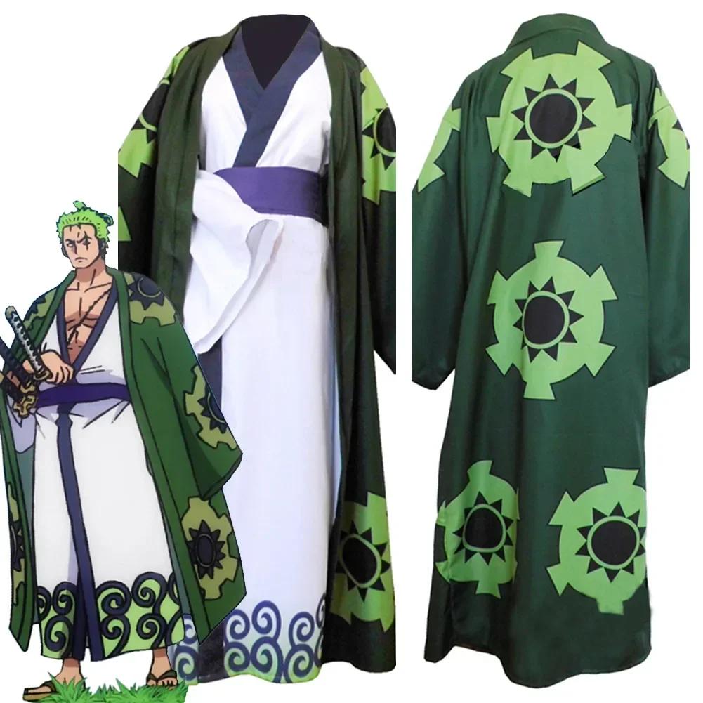 Anime Roronoa Zoro Cosplay Costume, Wano Kuni Land Kimono Robe, Tenues Complètes Pour Halloween Et Carnaval