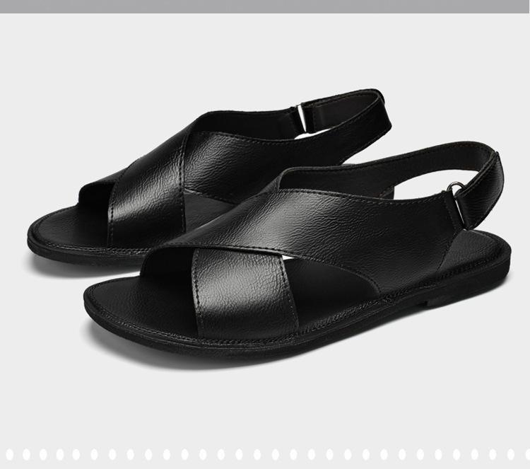 Men's Plus Size Leather Slides: Casual, Breathable, Non-Slip Summer Sandals. Versatile Beach Shoes in Sizes 46-47.