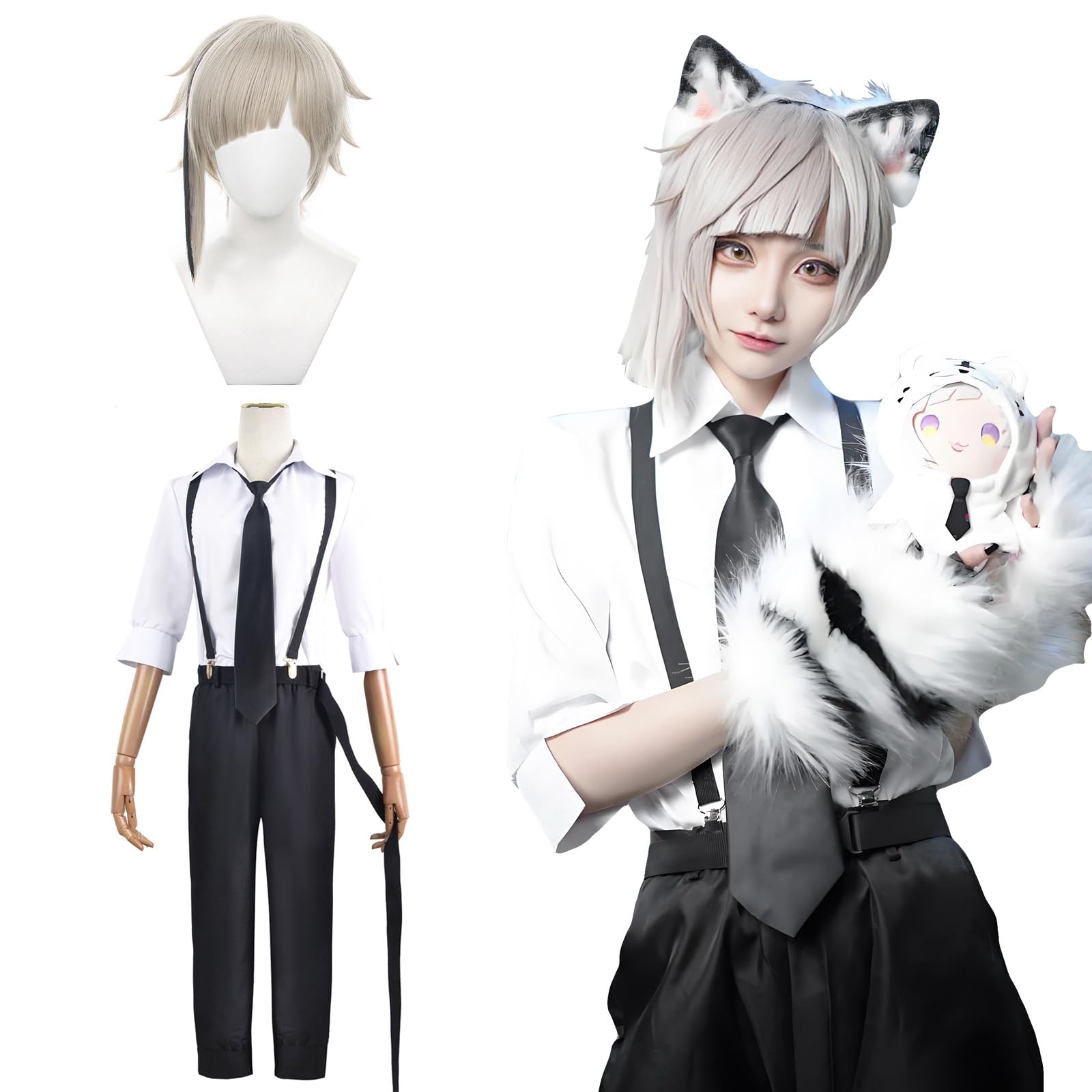 Nakajima Atsushi Cosplay Costume with Wig Moonlight Beast Stray Adult Size Perfect for Fancy Cultural and Stage Performances Nakajima Atsushi cosplay